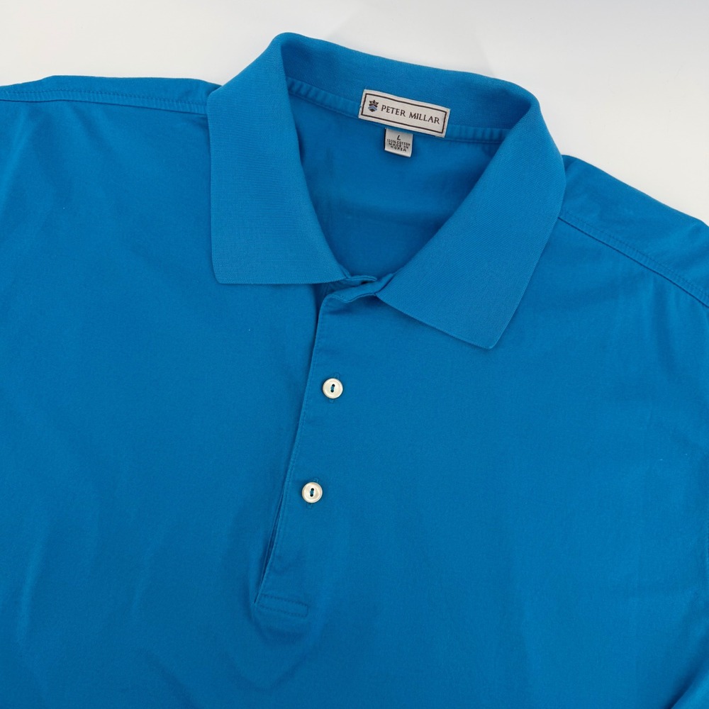Peter Millar Polo Shirt Mens L Blue Short Sleeve 100% Cotton RN 100308
